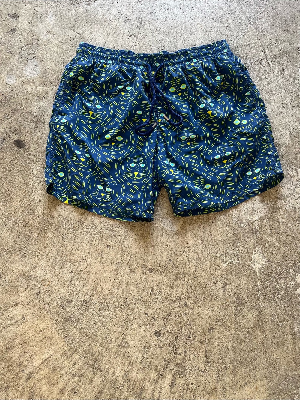 BILEBREQUIN Men's Navy Swim Shorts with Lime Green Swirl Print